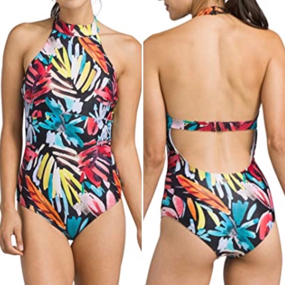 PRANA NWT Leolani High Neck One Piece Swim Black La Flora Sz Small